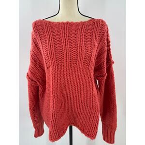 Free People Be There Chunky Knit Pullover Sweater Coral Pink Orange Small